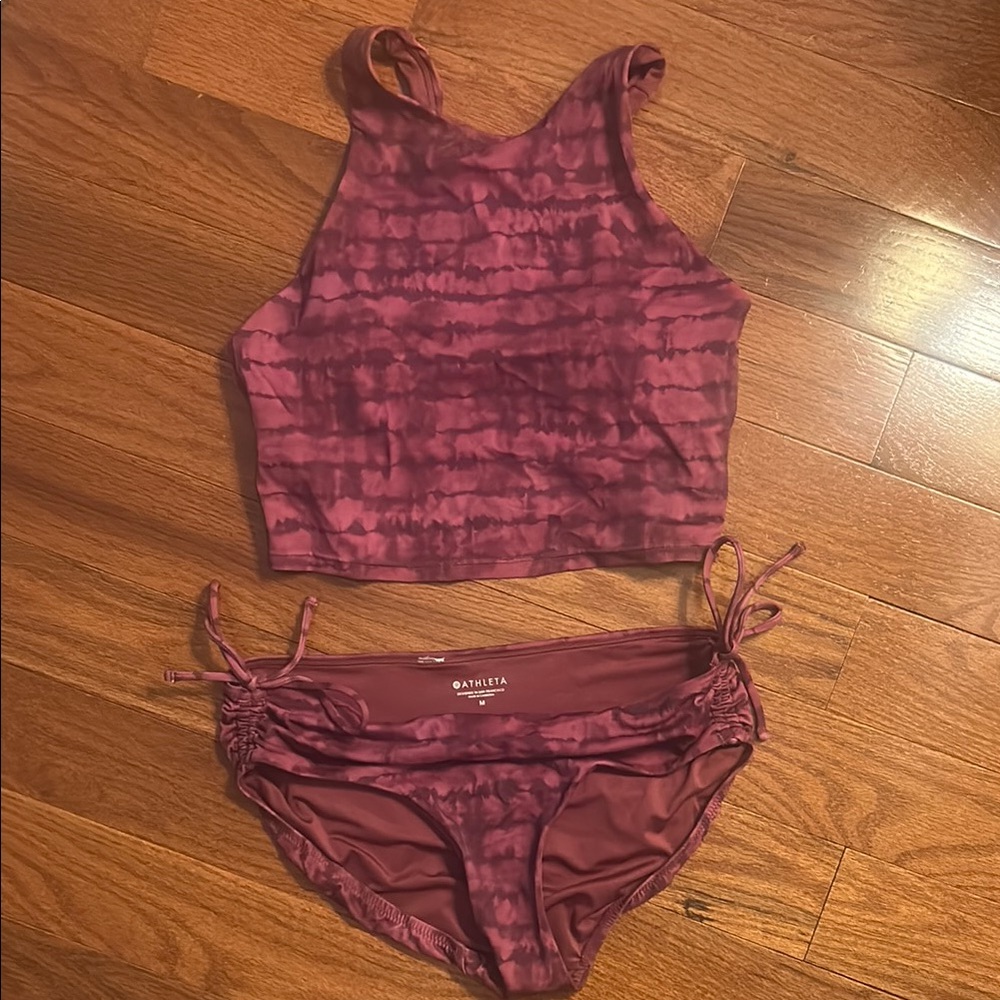 Athleta Burgundy Tie-Dye Bikini Set